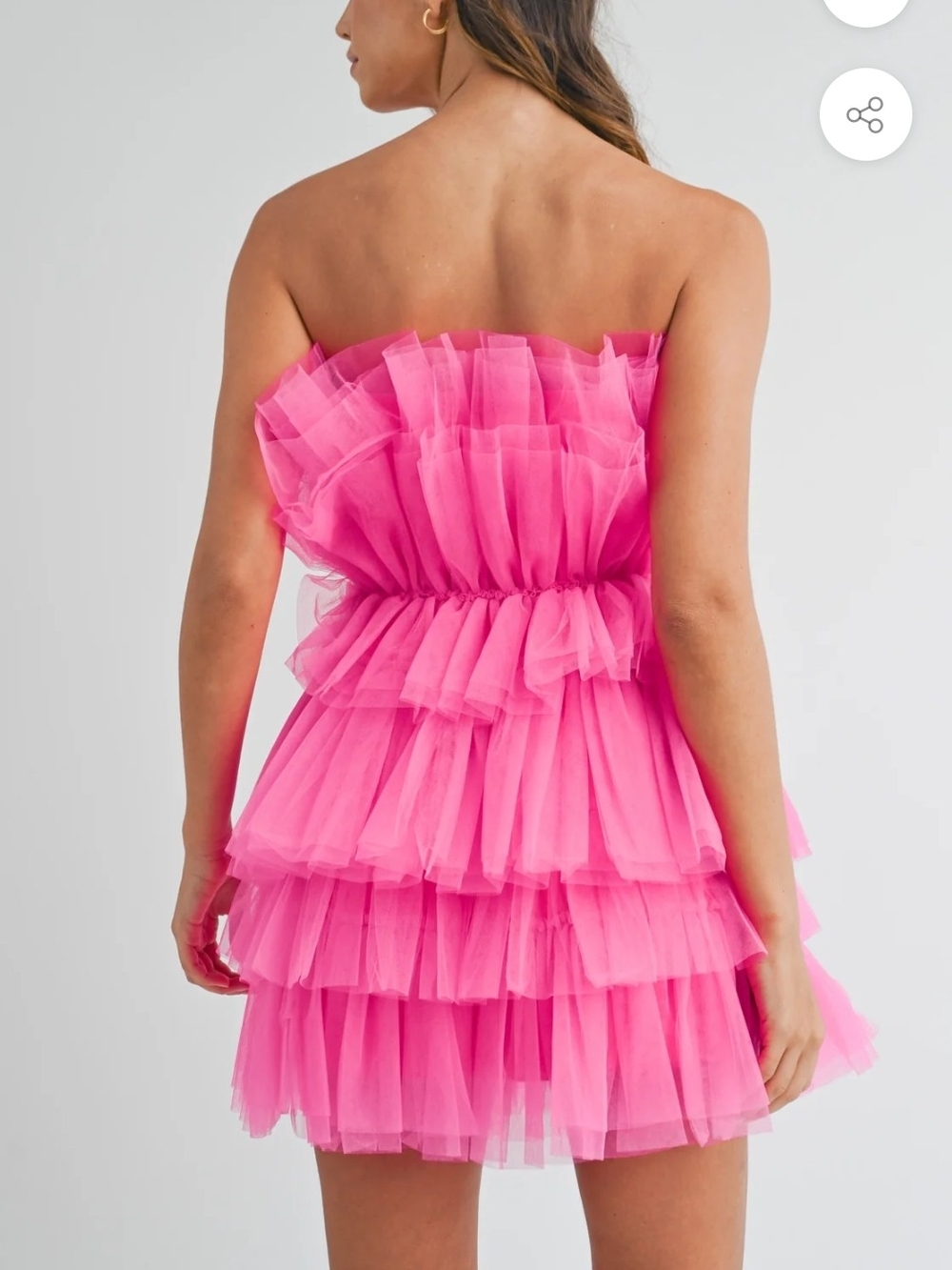 Elegant Hot Pink Strapless Ruffle Tulle Mini Dress - Picture 3 of 9